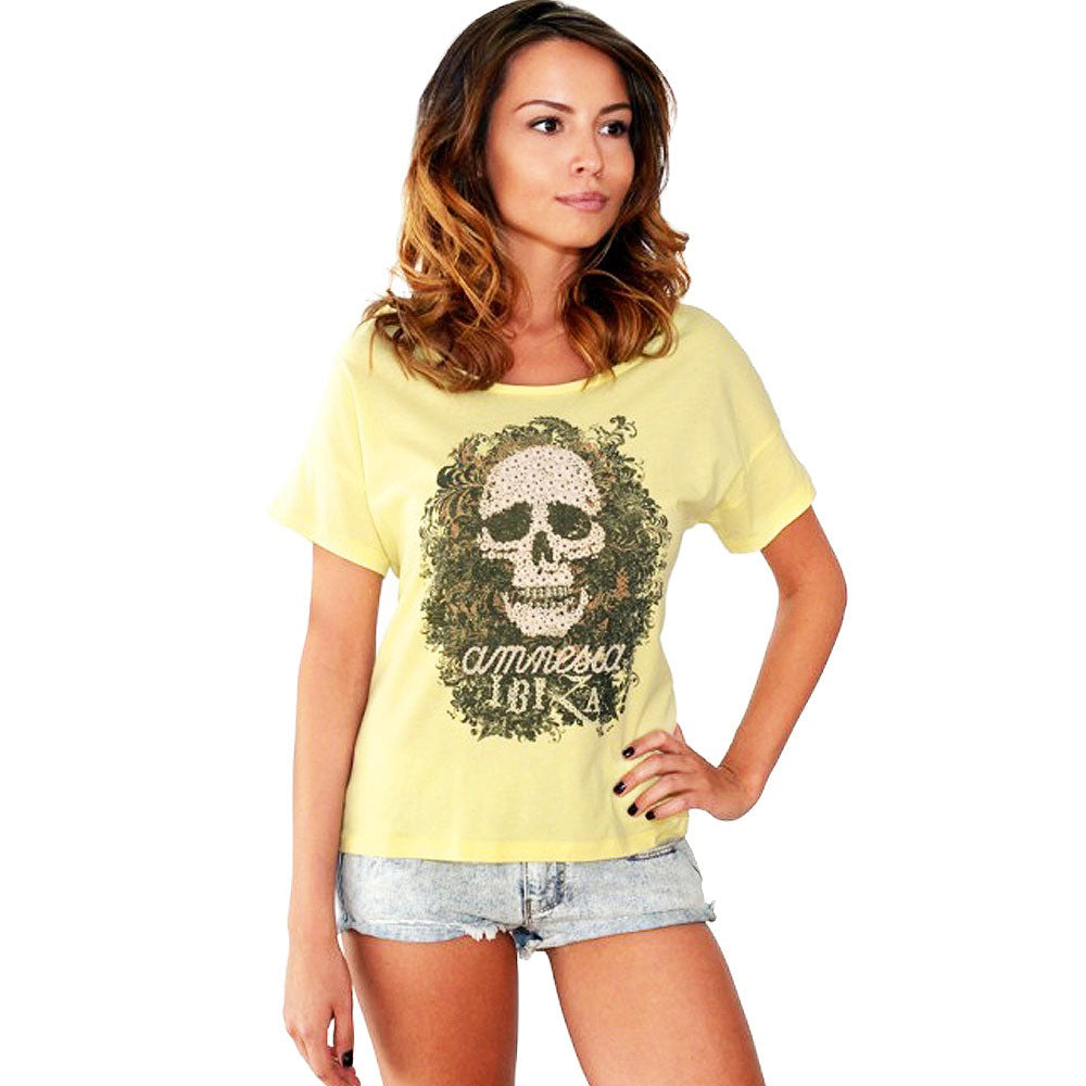 Amnesia Ibiza Totenkopf Damen Übergroßes T-Shirt 