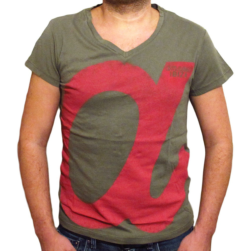 Amnesia Ibiza Camiseta caqui Cuello V Hombre con a Logo
