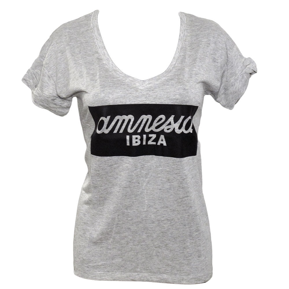 Amnesia Ibiza Camiseta Mujer con Logo de efecto cuero