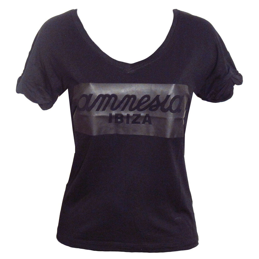 Amnesia Ibiza Camiseta Mujer con Logo de efecto cuero