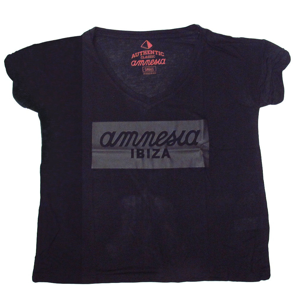 Amnesia Ibiza Camiseta Mujer con Logo de efecto cuero