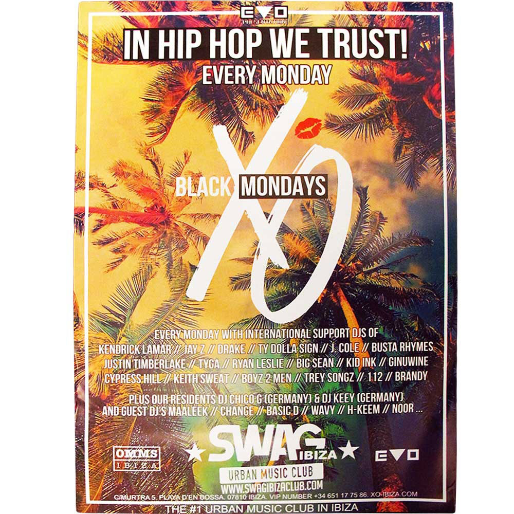 Swag Ibiza: XO Hip-Hop Mondays 2016 Poster