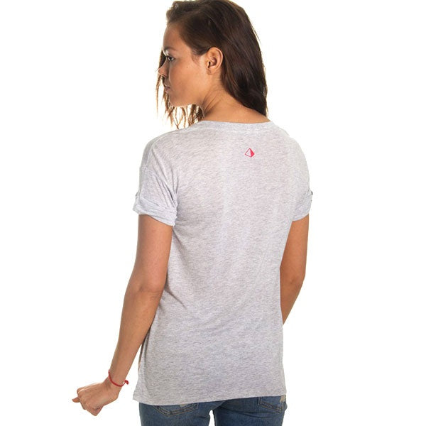 Amnesia Ibiza Women&#39;s Grey T-shirt with Leather Look Logo