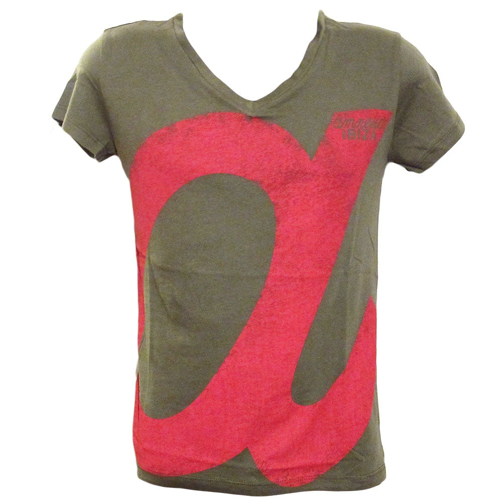 Amnesia Ibiza a Logo Men&#39;s Khaki V-Neck T-shirt