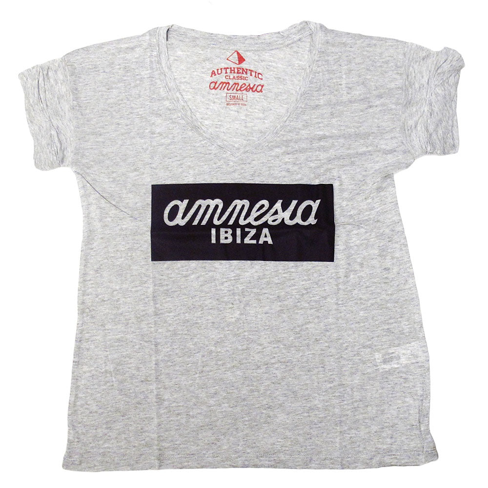 Amnesia Ibiza Women&#39;s Grey T-shirt with Leather Look Logo
