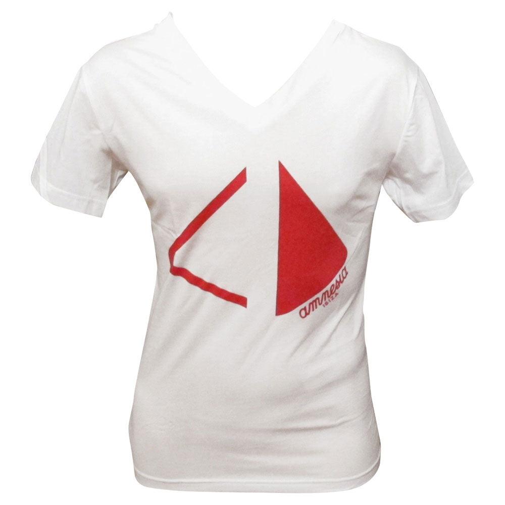 Amnesia Ibiza Pyramid Cut Men&#39;s White V-Neck T-shirt