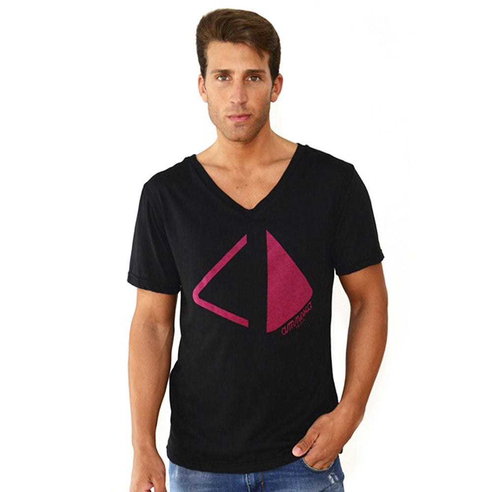 Amnesia Ibiza Pyramid Cut Men&#39;s Black V-Neck T-shirt