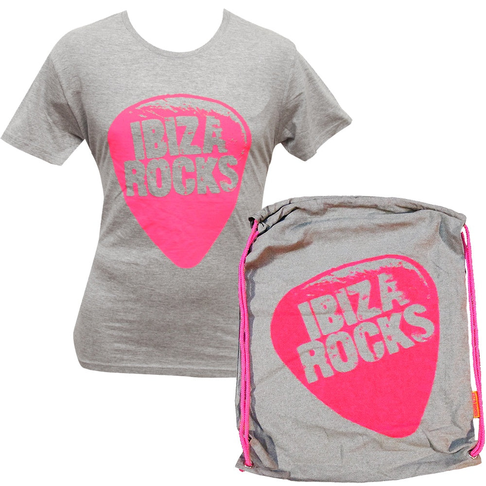 Ibiza Rocks Camiseta Plectro Gris con Bolso de Cordón