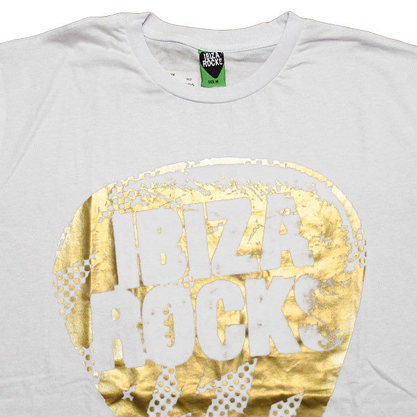 Ibiza Rocks Gold Bolt Plectrum Mens T-Shirt