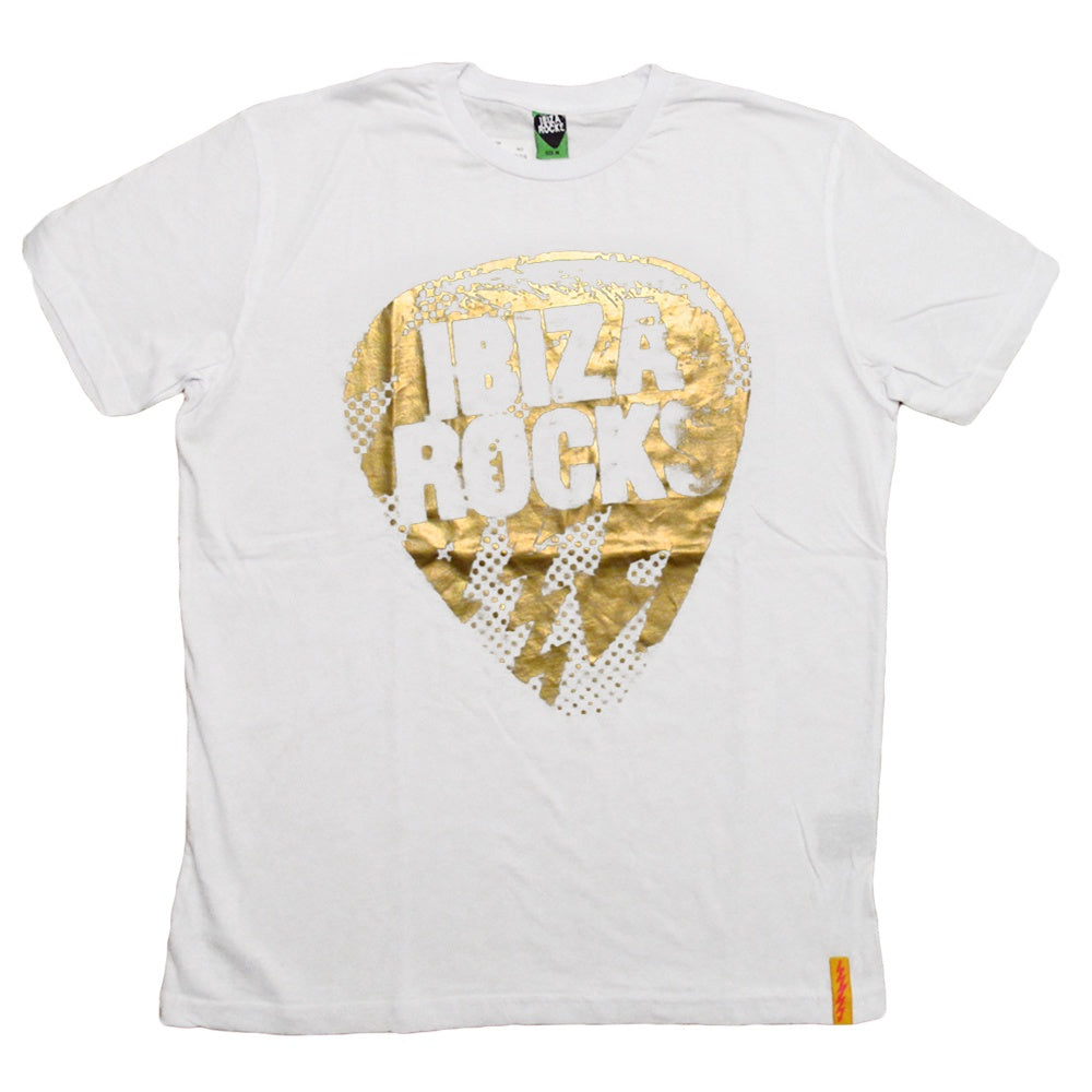 Ibiza Rocks Gold Bolt Plectrum Mens T-Shirt