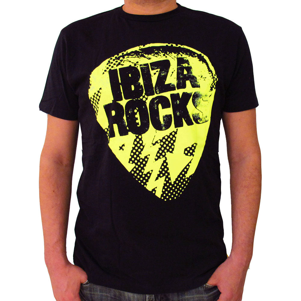 Ibiza Rocks Neon Yellow Bolt Plectrum Men&#39;s T-Shirt