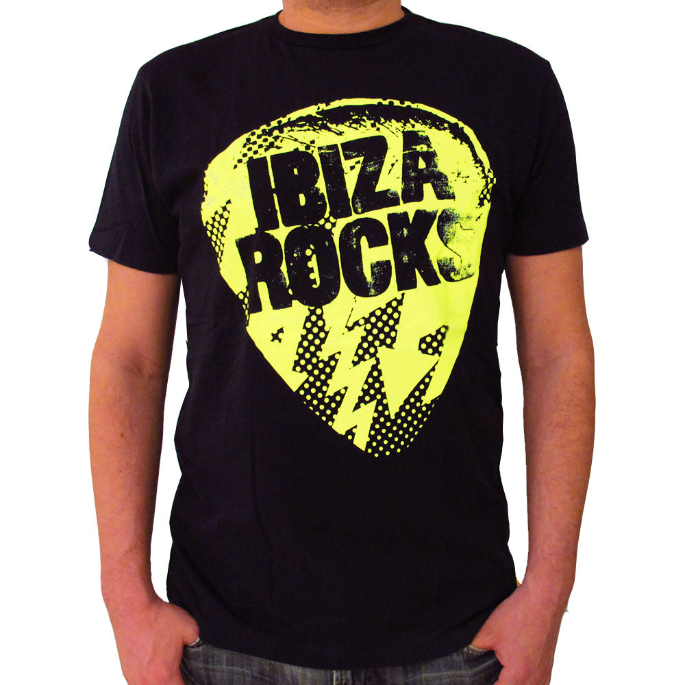 Ibiza Rocks Neongelb Plektrum Herren T-shirt