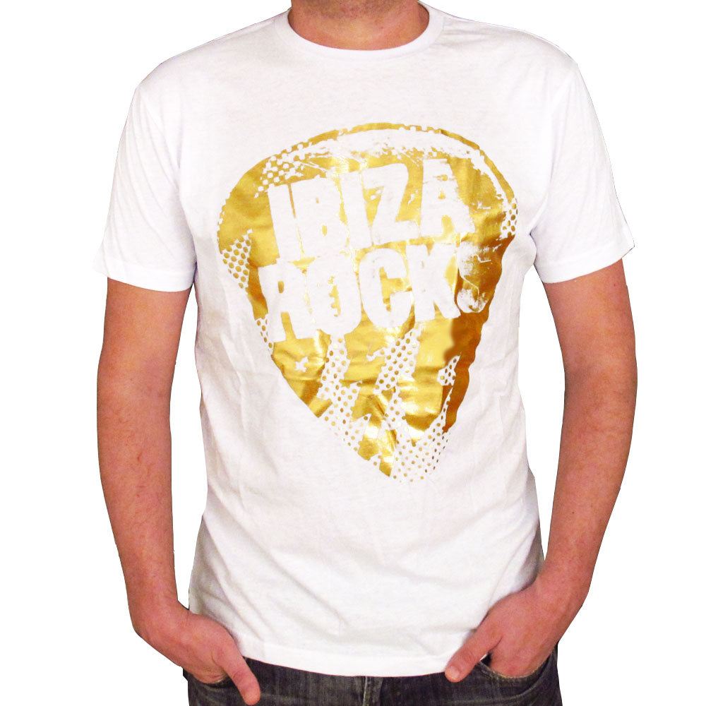 Ibiza Rocks Gold Bolt Plectrum Mens T-Shirt